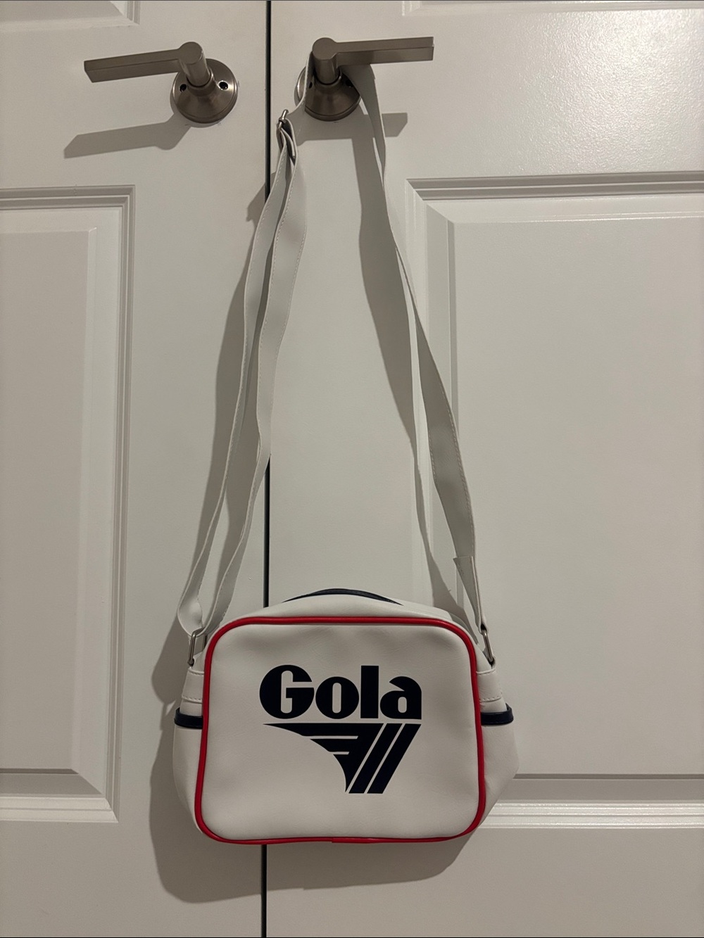 Gola White Crossbody Bag with Navy Logo and Red Trim